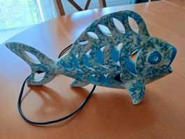 Keramik-Fischlampe, Vintage Design, blau Handarbeit Spanien