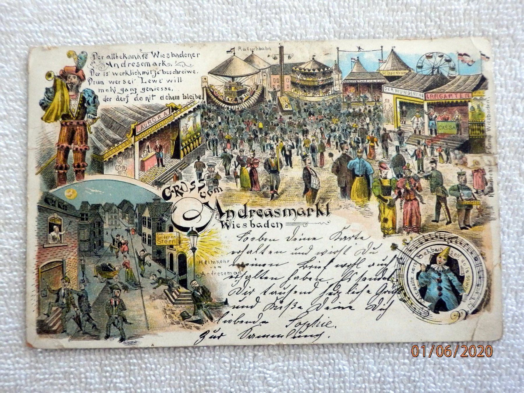 Cartes postales: Litho, Gruss aus Wiesbaden, Andreasmarkt – D'occasion à Ueberstorf par dinbau