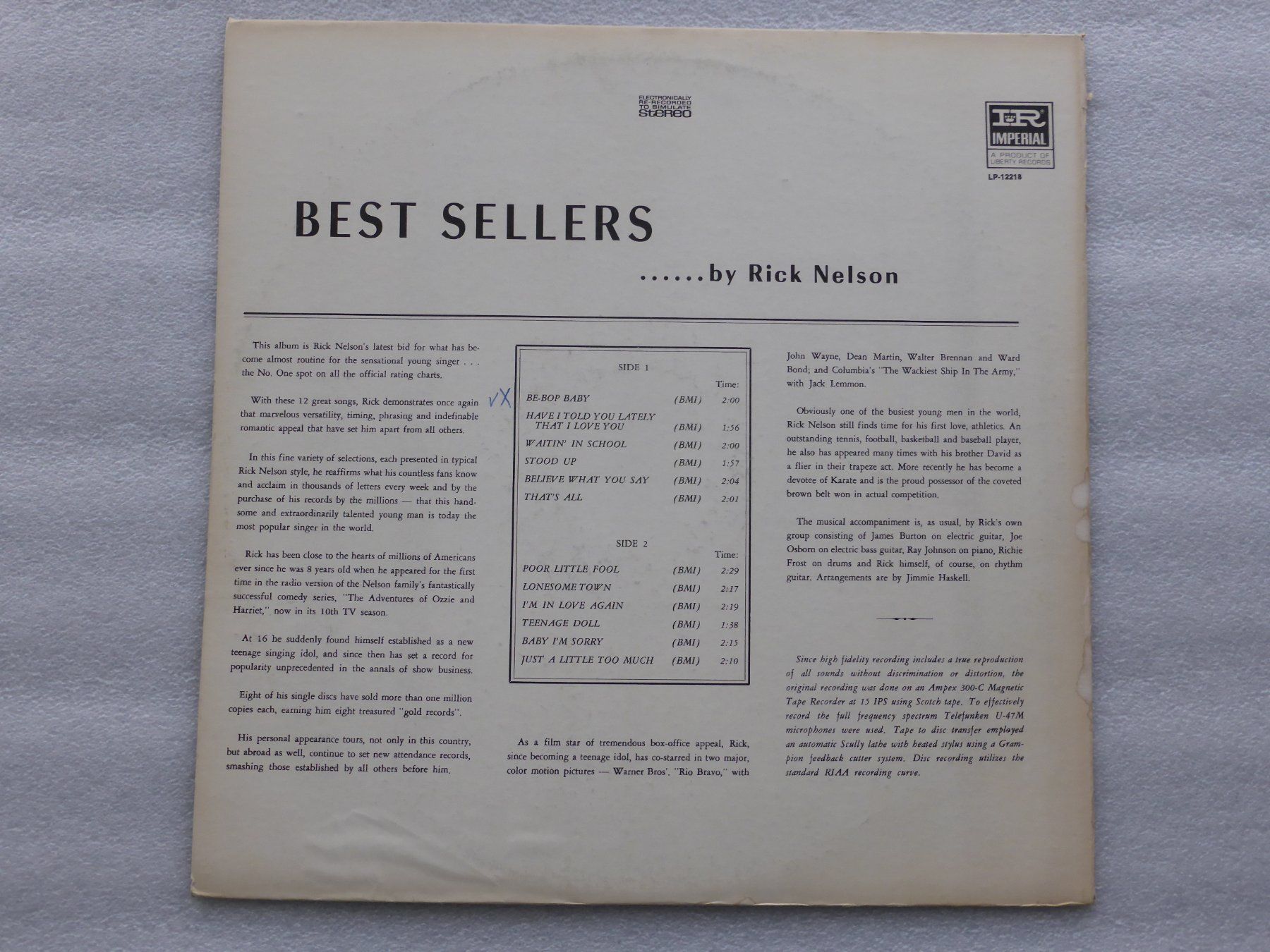 Schallplatten: VINYL  LP  RICK NELSON – Gebraucht aus Küssnacht am Rigi von Sunnestrahl 3