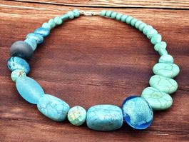 Unikat 💎 Handgemachte Türkis/Howlite-Glaskette, neu
