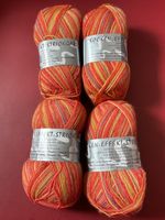 4 Knäuel Strickgarn/Sockenwolle, orange-bunt, 50 g/210 m