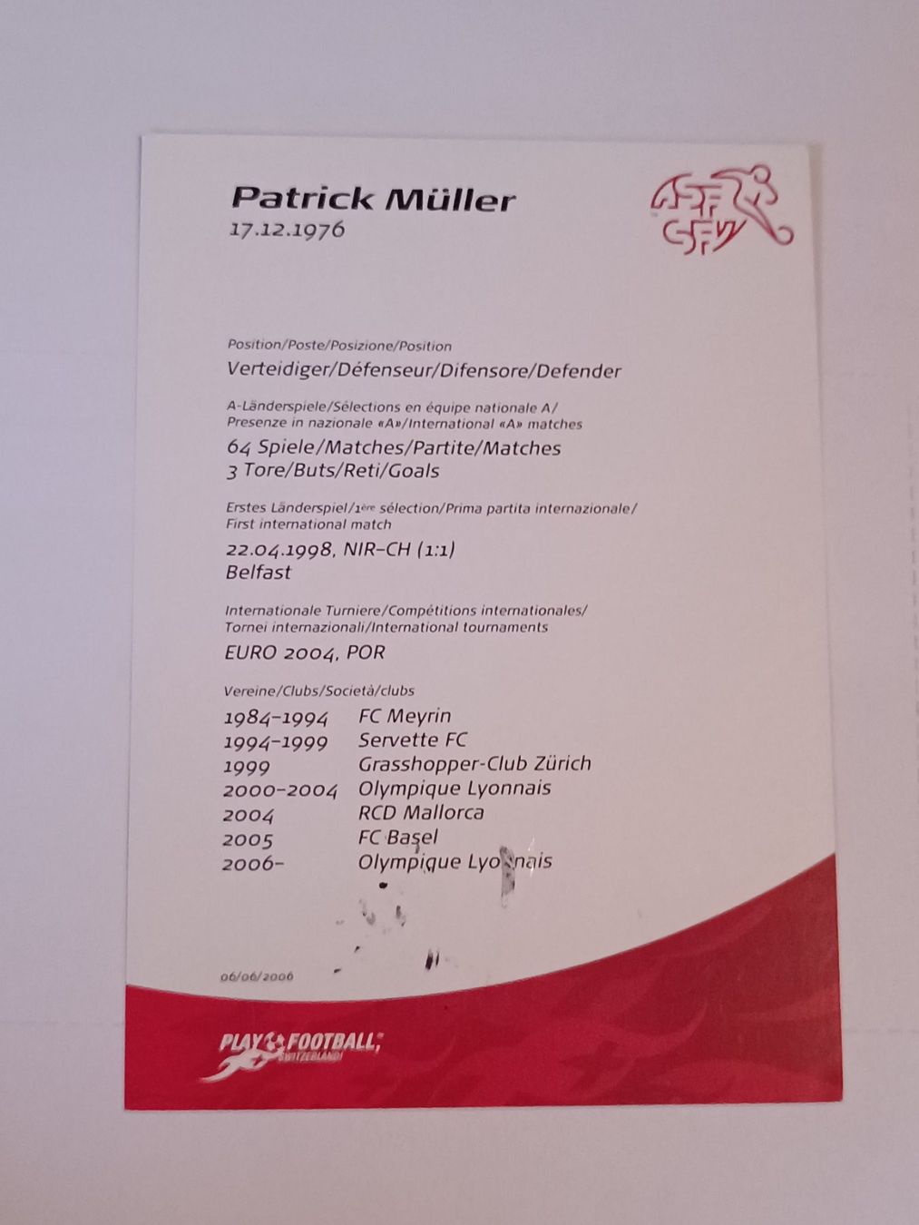 Autogramme: Patrick Müller - original Autogramm – Gebraucht aus Menziken von Artographs 1