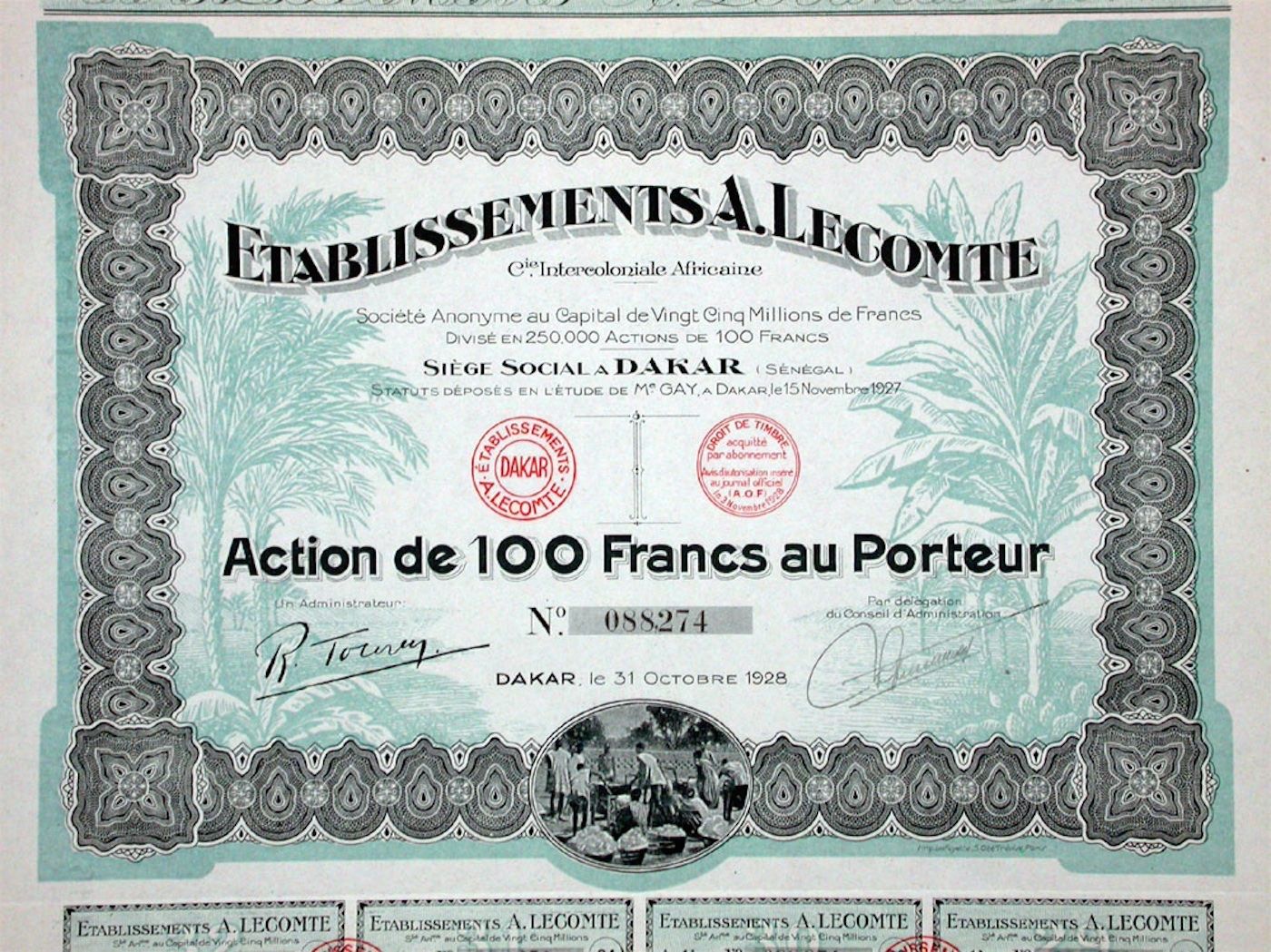 Documenti: Etablissements A. Lecomte, Dakar - 1928 – Usato da Solothurn venduto da Sgasche