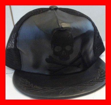 Punkman2000 Leder Bandana Motorrad Kappe - Verstellbare Totenkopf Biker Cap Schwarz