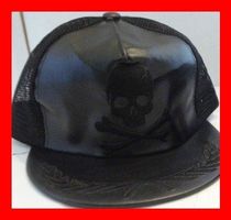 Basecap Totenkopf Leder optik SCHWARZ Skull Schädel Skelett