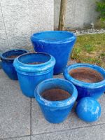 Qualitätsblumentöpfe Keramik blau  Top Zustand, Winterfest!