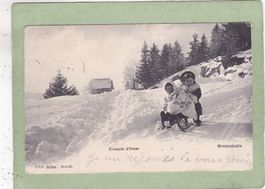 Croquis d' hiver Winterstudie Kinder Schlitten 1905