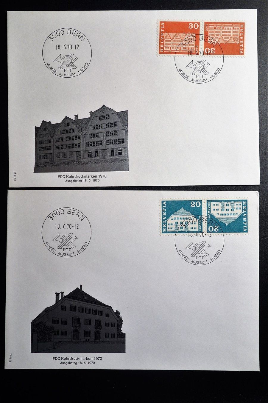 Tutti i francobolli: 1970 3 FDC Kehrdruckmarken – Usato da Mettmenstetten venduto da Sutasso 1