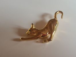 Modeschmuck Brosche goldene Katze in Buckelstellung
