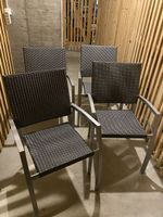 4 Gartenstühle Rattansitz Metallgestell dunkelgrau gebraucht