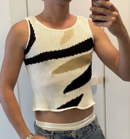 Débardeur tricoté blanc motif abstrait taille S