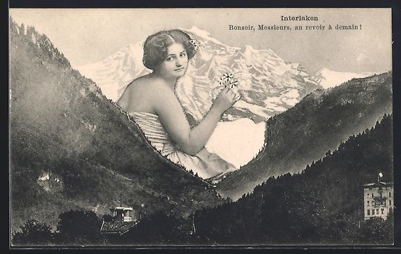 Cartoline postali: Interlaken, Alpenpanorma mit riesiger Fr – Usato da Berlin venduto da bartko-reher