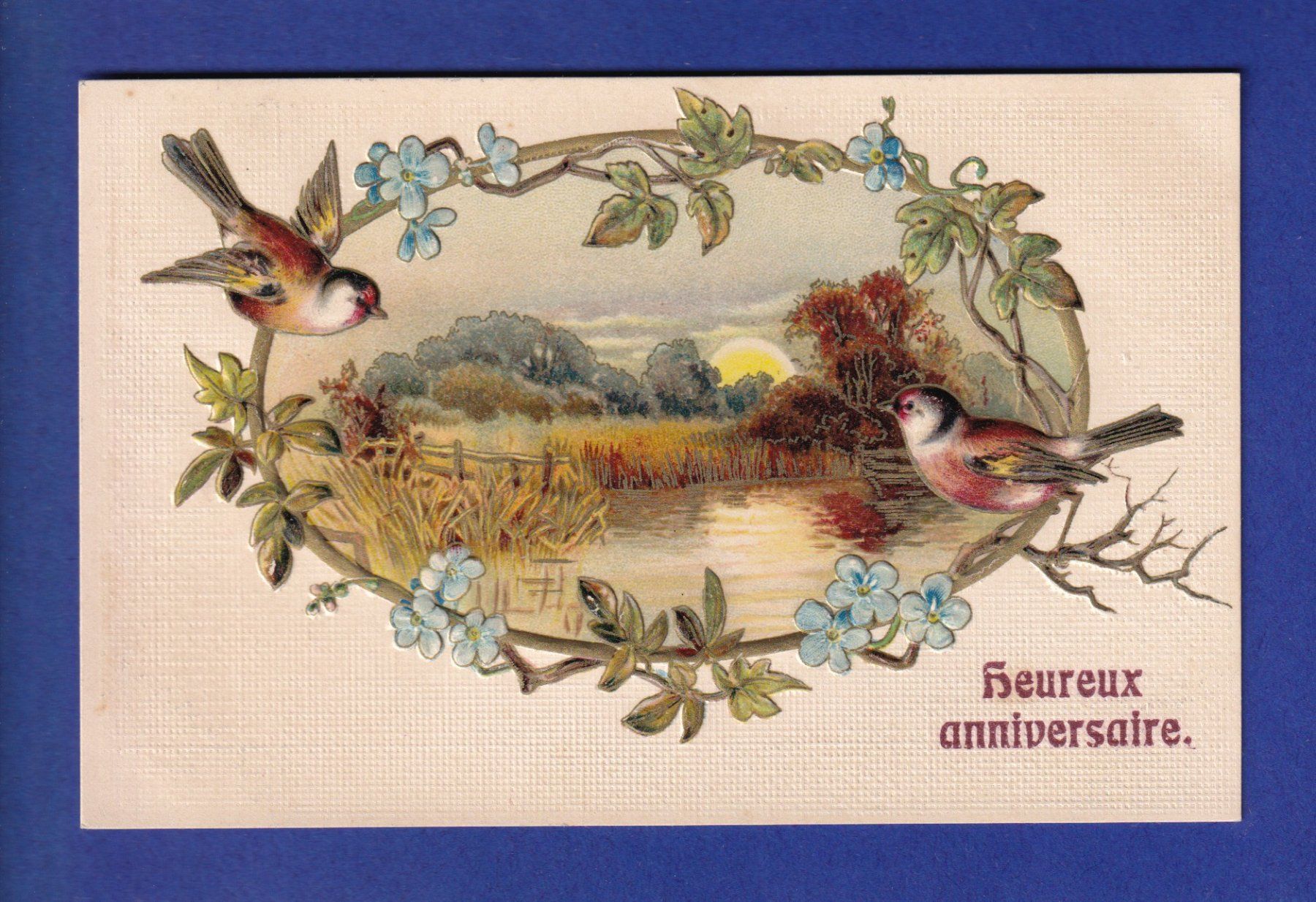Cartoline postali: OISEAU - Fleurs - Carte gauffrée – Usato da Pully venduto da nicecards-shop