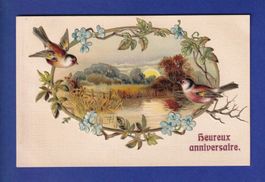 OISEAU - Fleurs - Carte gauffrée