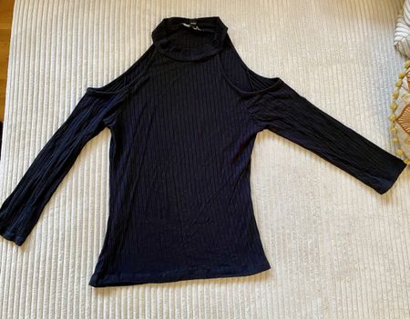Tally Weijl Oberteil Shirt Schwarz Gerippt Schulterfrei S