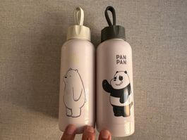 2 x MINISO We Bare Bear 300ml glass water bottles kinder