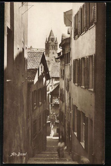 Cartoline postali: AK Alt-Basel, Strassenpartie mit Treppe – Usato da Berlin venduto da bartko-reher