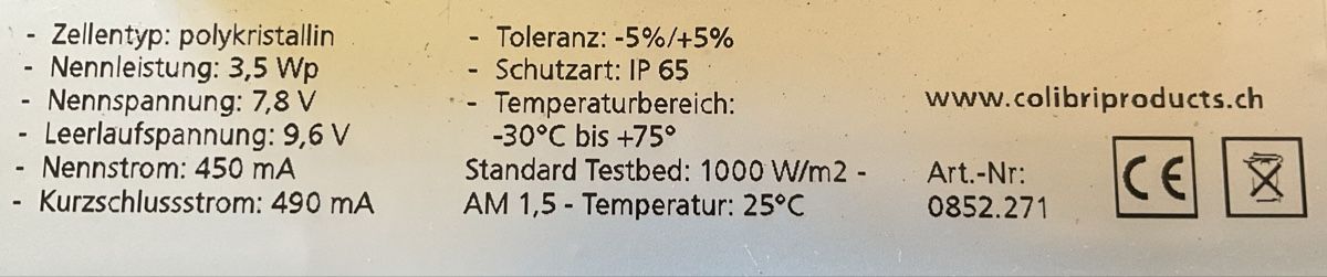 Dispositivi a energia solare: Solarmodul 3.5Wp, IP65 Schutz, mit Anschlusskabel, gebraucht – Usato da Grenchen venduto da Shyla1611 1