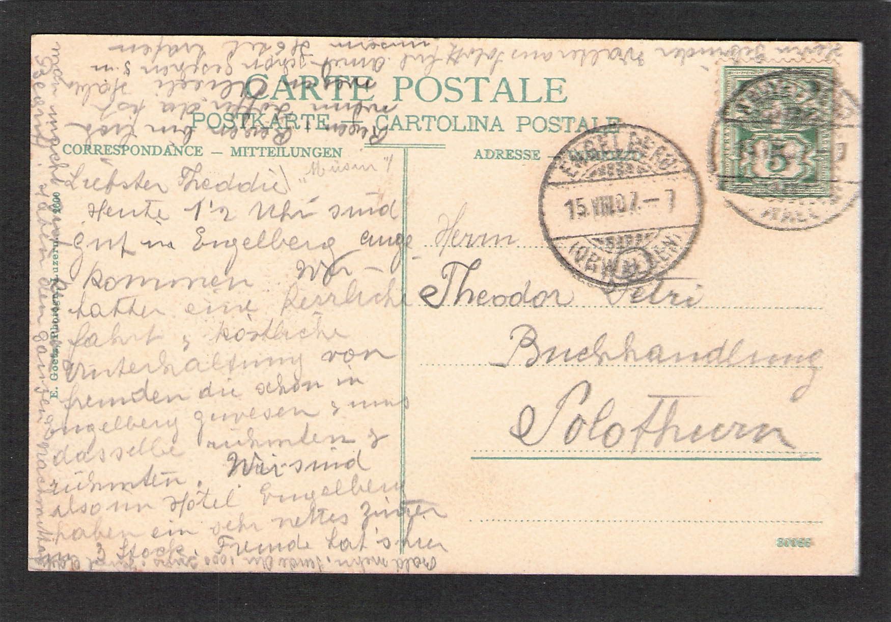 Cartoline postali: AK,OW Engelberg m. Hahnen u. Spann.,1907 – Usato da Reichenburg venduto da Pipo-67 1
