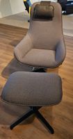 Rolf Benz Designer Sessel mit Hocker – Leder/Stoff –