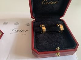 Cartier Love Hoop Earrings, 18k Gold, Diamonds, New!