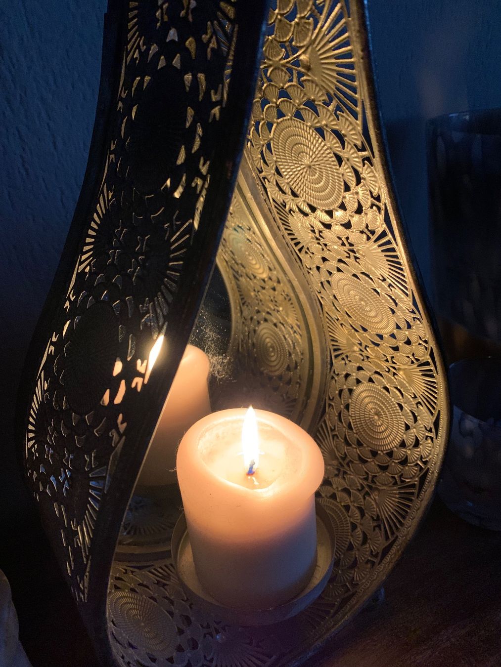 Portacandele: Windlicht aus Metall, orientalisch, silberfarben – Usato da Widen venduto da Lambert63 1