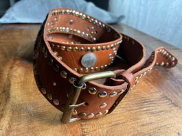 Ledergürtel braun aus Marokko mit Nieten & Münzen