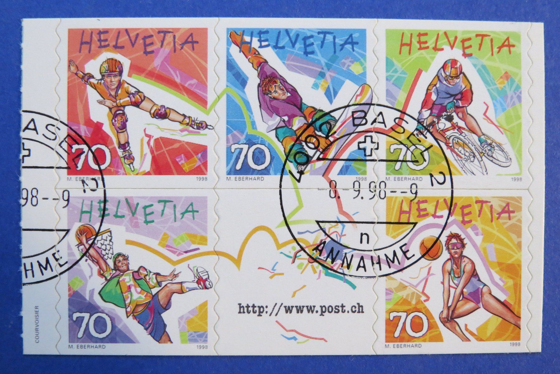 Alle Briefmarken: Serie 'Jugend Freizeit Sport' 1998 - Ersttagstempel BASEL – Gebraucht aus Brunnen von Kumari