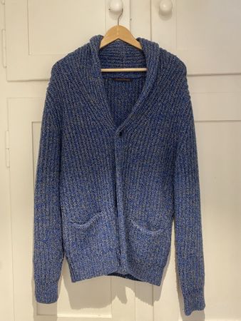 Herren Strickjacke, Gr. M, blau-grau, Wolle/Acryl-Mix