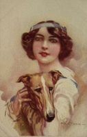 Künstler Karte, Frau, Hund