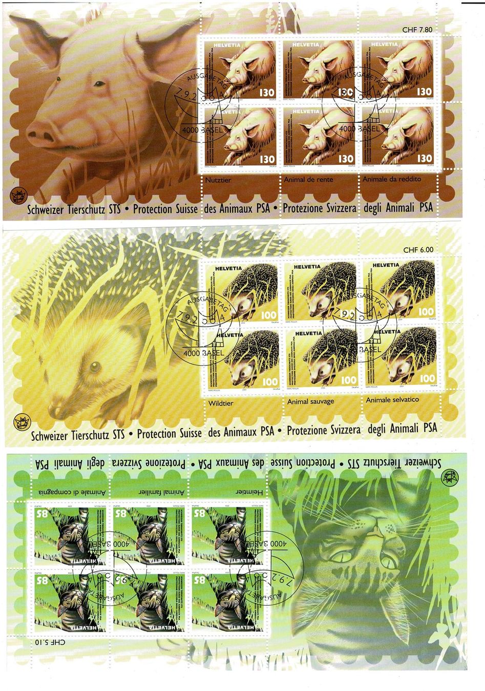 Alle Briefmarken: Tiere Animaux  3 KB  1er jour ET – Gebraucht aus Lausanne von Whorvath