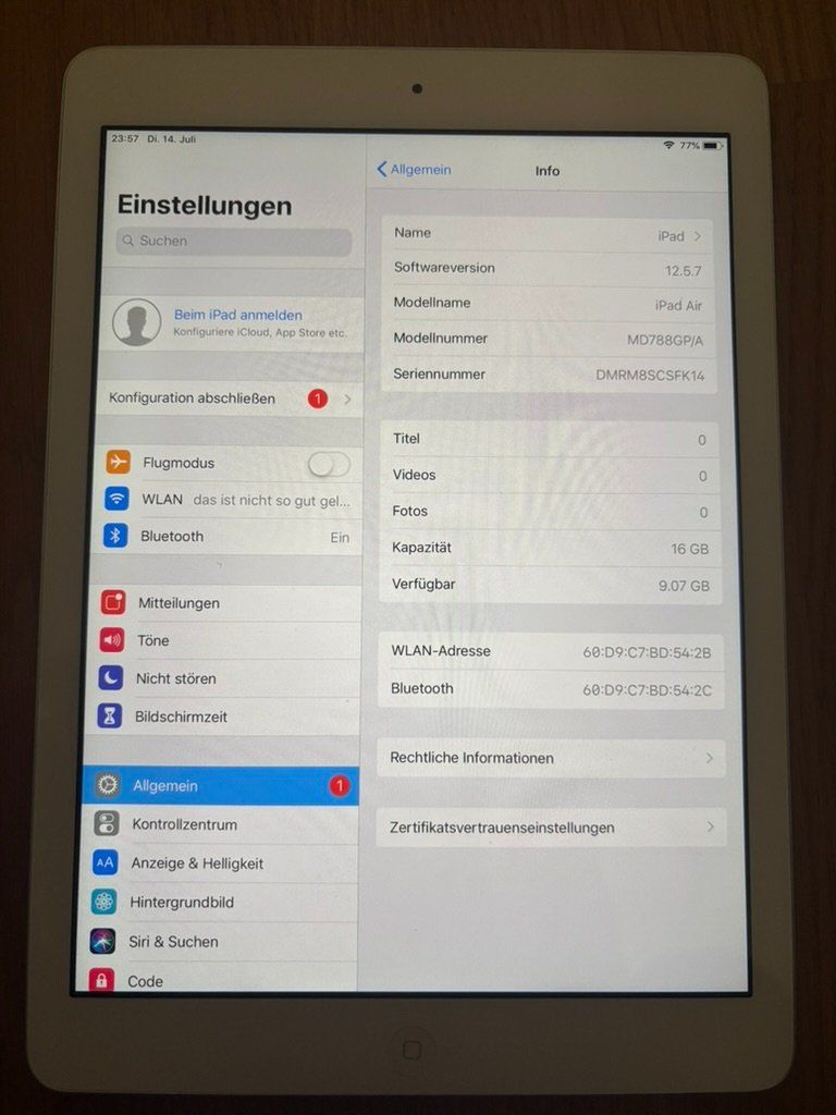 Apple Tablet PC: iPad Air – Gebraucht aus Dielsdorf von iamscan 3