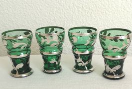 4 Likörgläser Art Déco mit Silberauflage, mundgeblasen