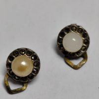 Vintage Clips Ohrringe Perlen Markasit Optik Antik #Z1