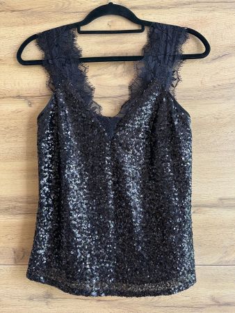 Morgan schwarzes Pailletten-Spitzen-Top 34 / XS neu