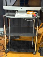 TV Rack / HiFi Möbel auf Rollen – 3 Ablagen – Schw. / Chrom