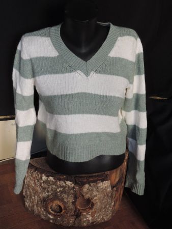 pull en maille  rayé vert et blanc