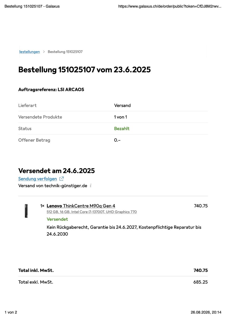 Lenovo PCs: LENOVO ThinkCentre M90q Gen 4 Tiny (Intel) – Neu (gemäss Beschreibung) aus Seedorf UR von tryogy 8