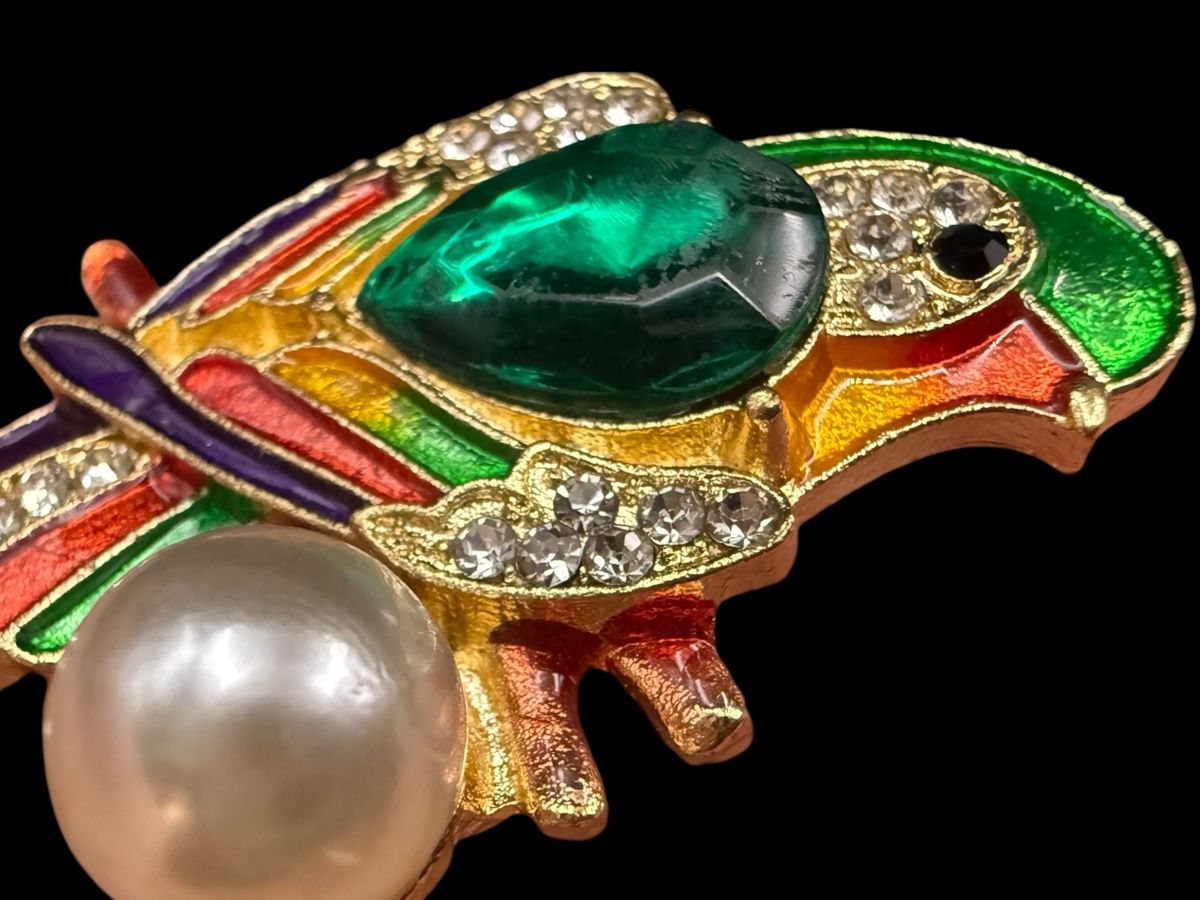 Spille & Fermagli: Bunte Perle Kristalle Papagei Brosche – Usato da Lamone venduto da LaCantinaMagica 6