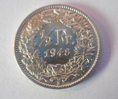 50 Rappen 1948 Silber – sehr schöne Erhaltung / vz