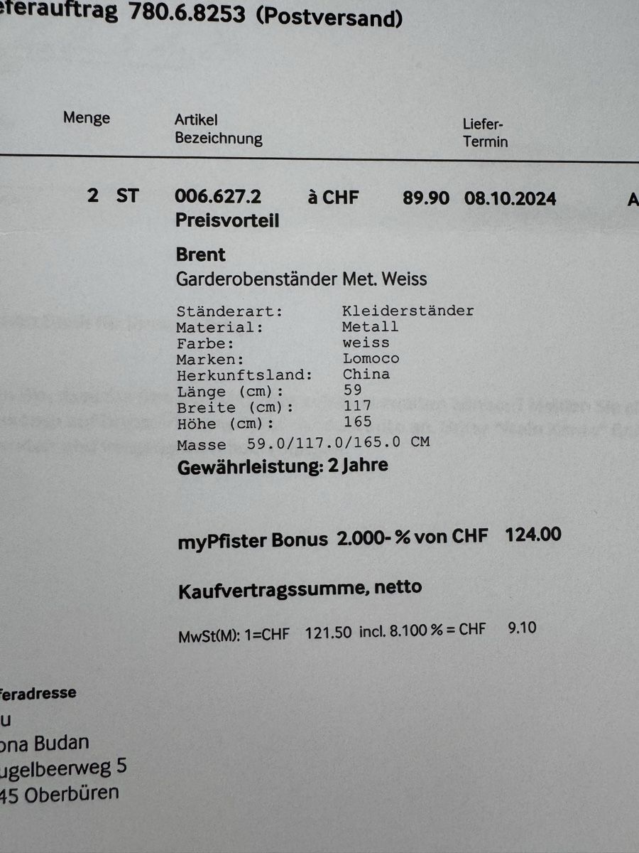 Pfister Guardaroba: Kleiderständer Weiss  – Usato da Oberbüren venduto da dijbdn 4