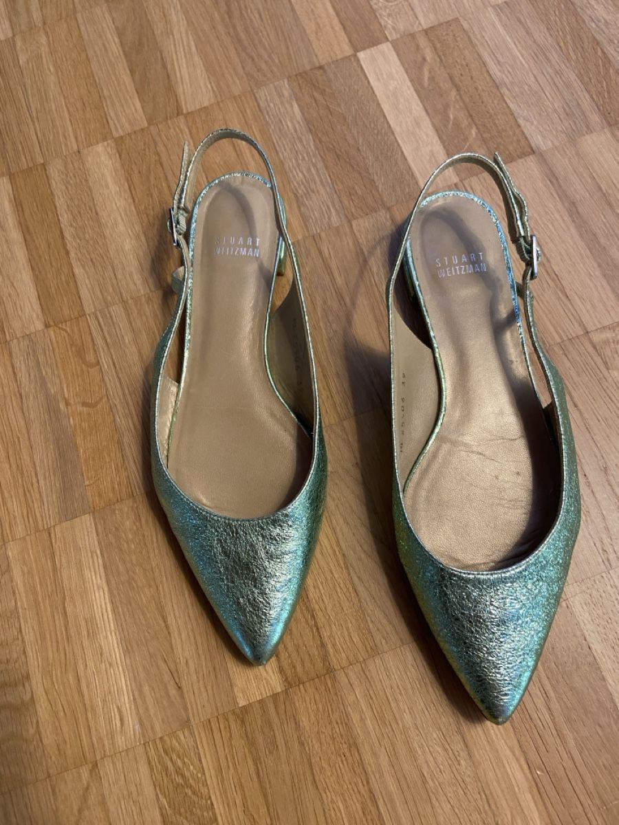 Stuart Weitzman Damenschuhe: Stuart Weitzman Metallic Crackle Leather Slingback Flats – Gebraucht aus Münchenstein von B771 1