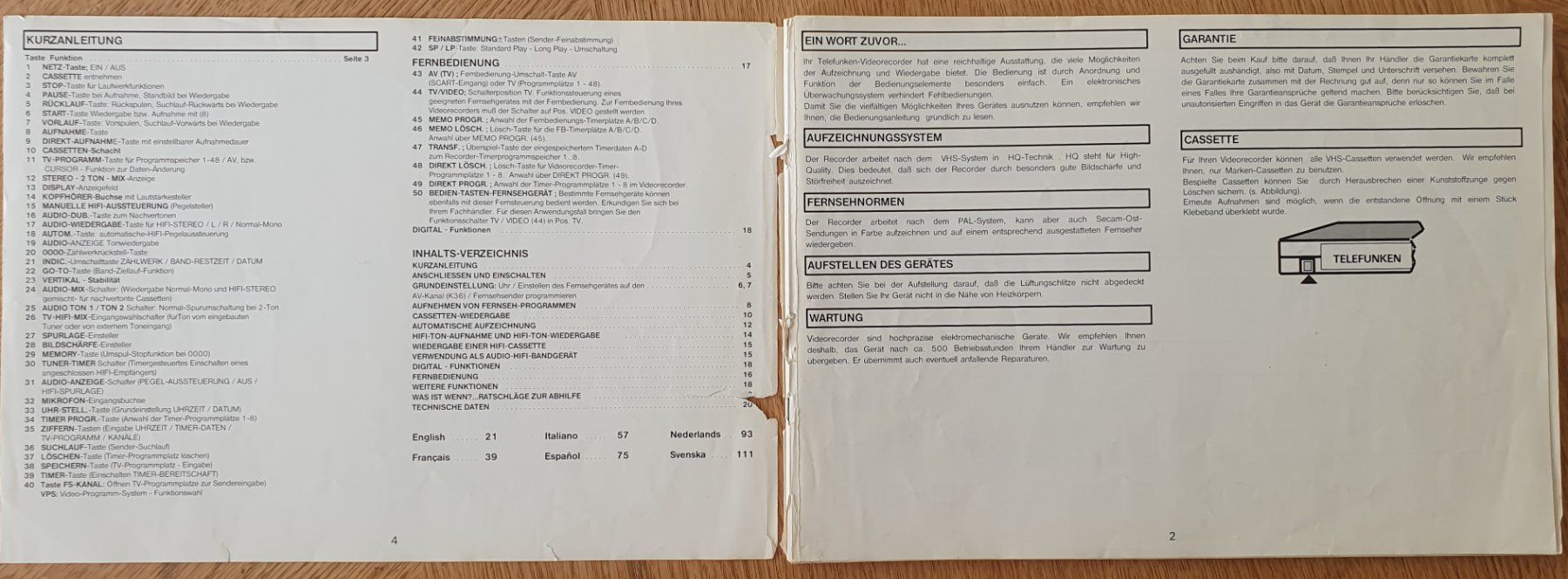 Telefunken Registratori: Telefunken Video Cassette Recorder 3975 HIFI – Usato da Zürich venduto da Vesco01 8