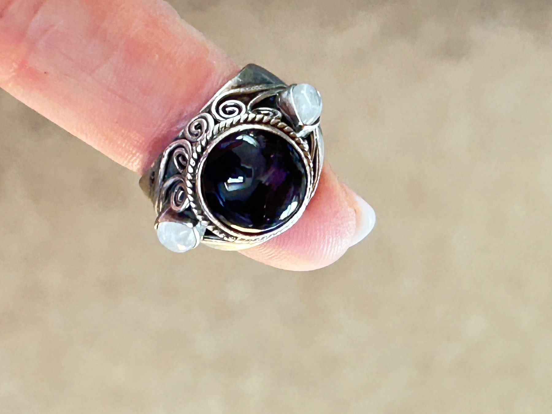 Anelli: Silber Ring braunschwarzer Stein / Mondsteine, Gr.54 – Usato da Laufen venduto da Bellavitaboom 9