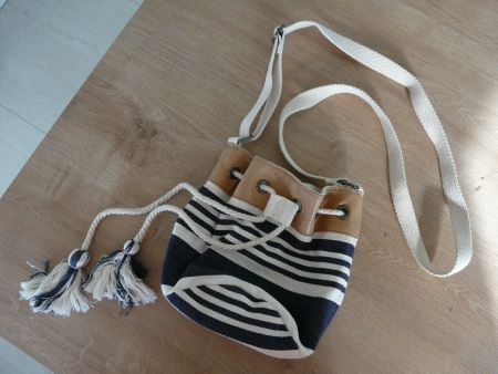 Sac bandoulière coton et cuir