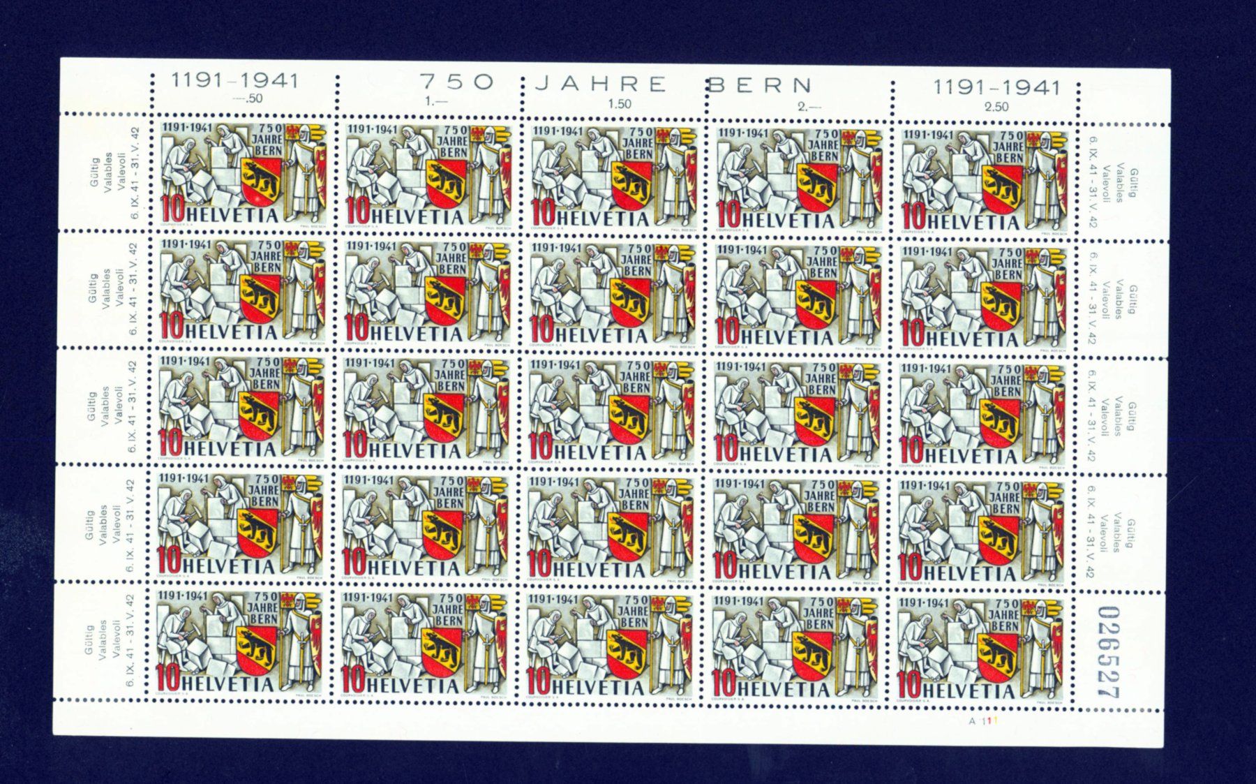 Tutti i francobolli: Kleinbogen 1941 mit Spinne auf Hammer (C250) – Usato da Seuzach venduto da Harri19
