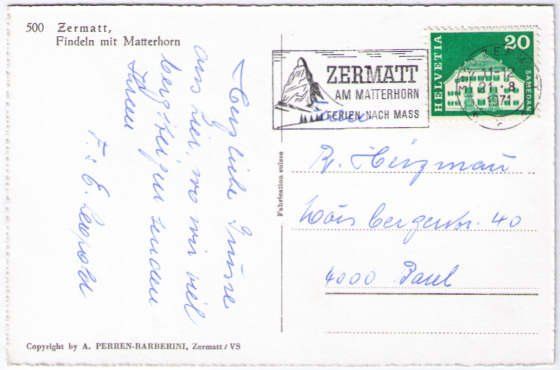 Ansichtskarten: Zermatt - Findeln mit Matterhorn – Gebraucht aus Binningen von Mountainrider 1