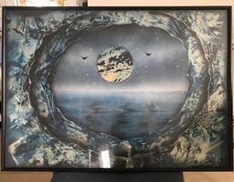 Bild Venus handgemalt, blau mit schwarzem Rahmen