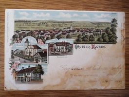 Antike Litho-Postkarte Gruss aus Kloten von 1899