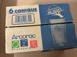 6 Arcoroc Gläser "Conique", neuwertig, 8cl, Top Zustand Nr16